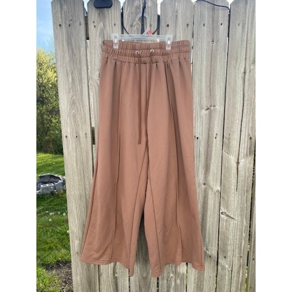SHEIN Curve Brown Wide Leg Seam Front Drawstring Sweatpants 2XL Loungewear